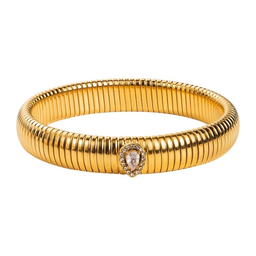 18K Gold Flex Snake Pear Rhinestone Bracelet (7310)